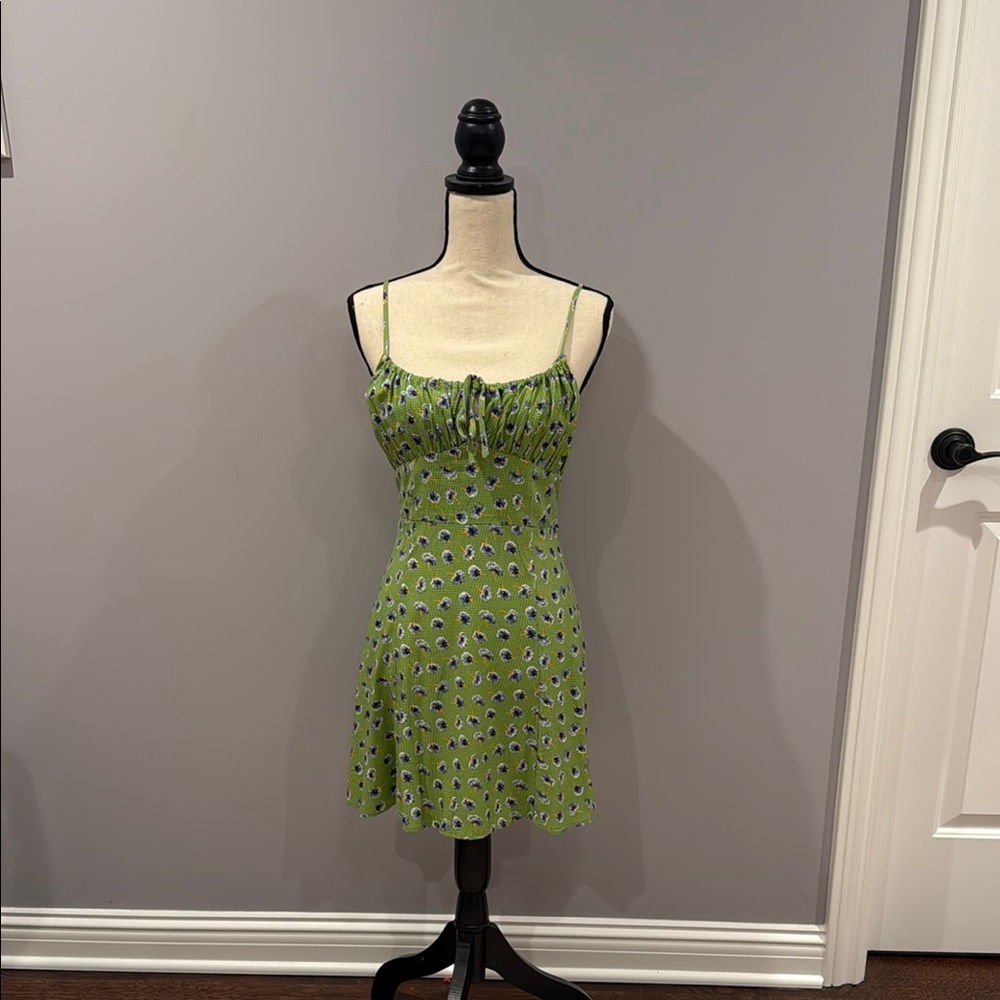 BDG Green Ruched Spaghetti Strap Sundress